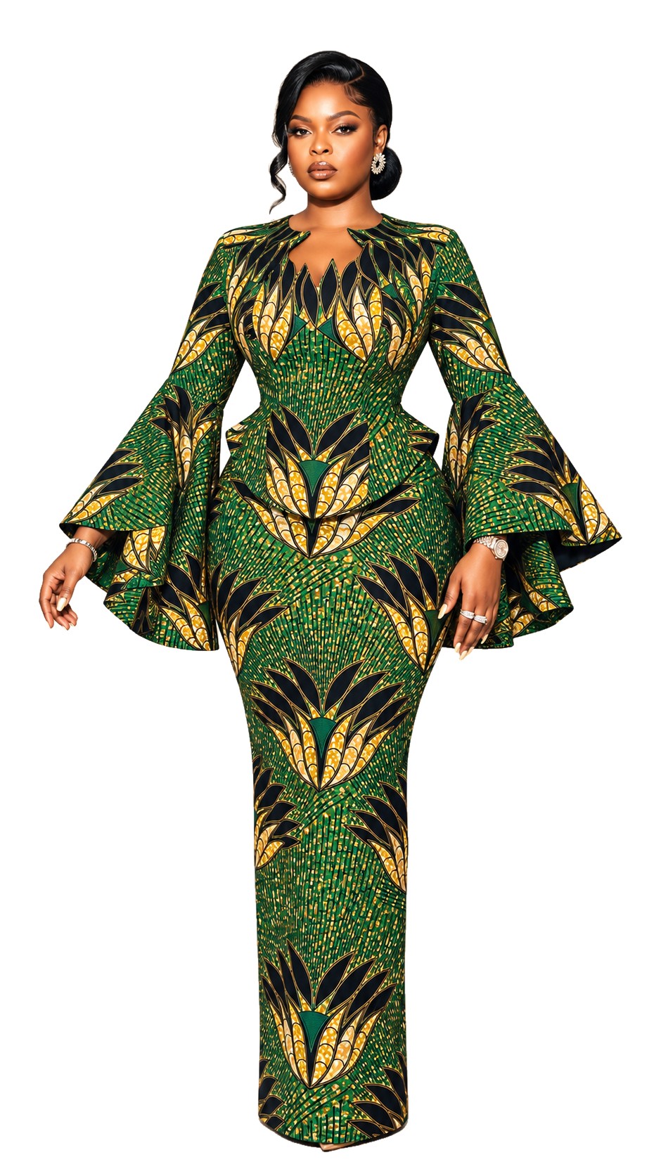 Majesté Émeraude — Ensemble peplum à manches majestueuses